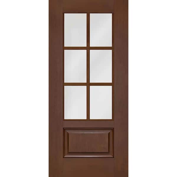 Steves & Sons Regency 36 in. x 80 in. Universal Handing 3/4-6 Lite Clear Glass Chestnut Stain Mahogany Fiberglass Front Door Slab