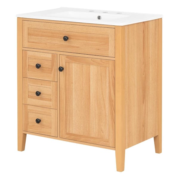 18 in. Wood Bath Vanity with White Ceramic Top,drawers and Soft-Closing Door