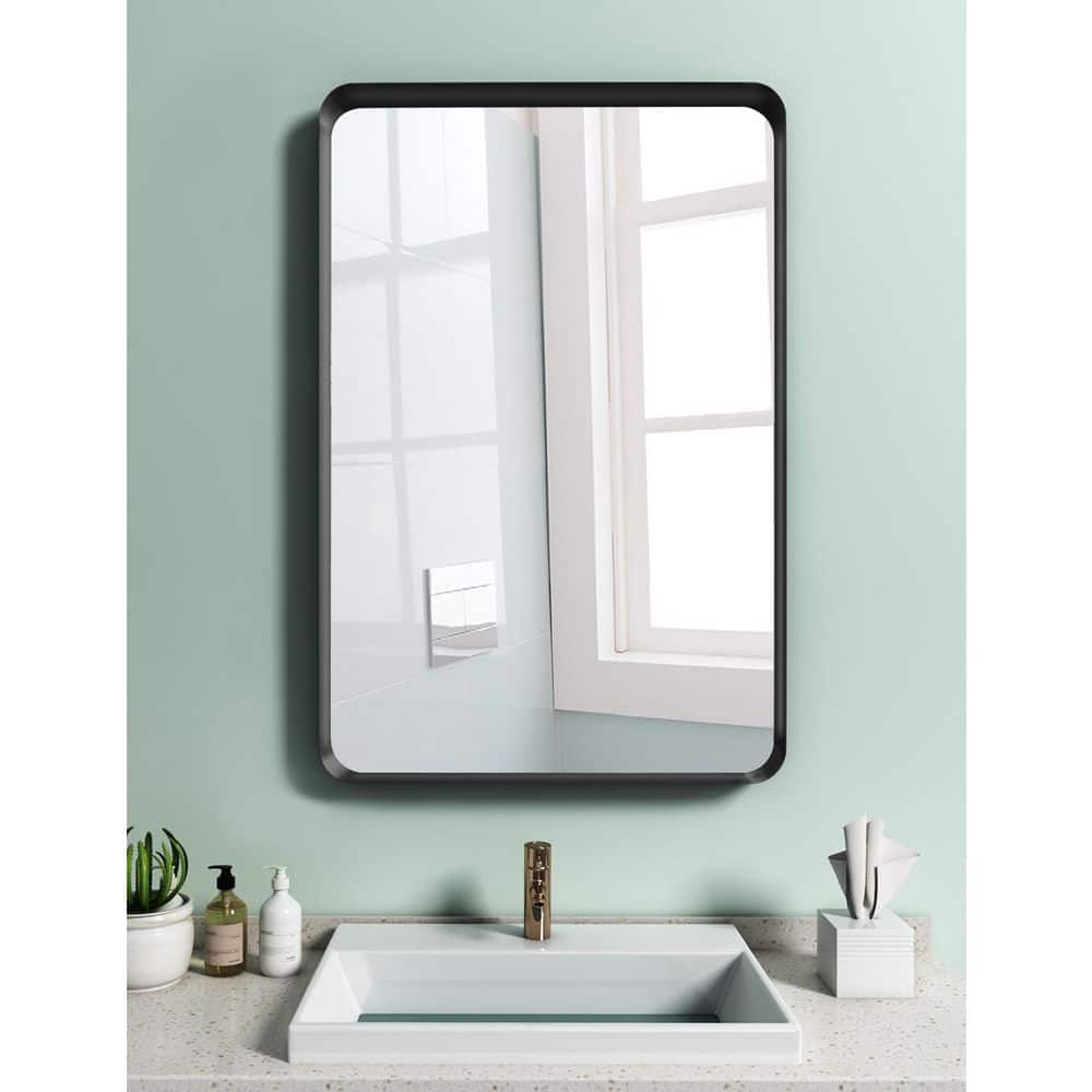 GOSALMON 23.6 in. W x 35.4 in. H Rectangle Metal Frame Black Mirror