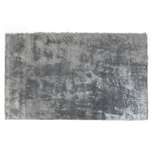 Auriel Grey 5 ft. x 7 ft. Faux Sheepskin Fur Rectangular Area Rug