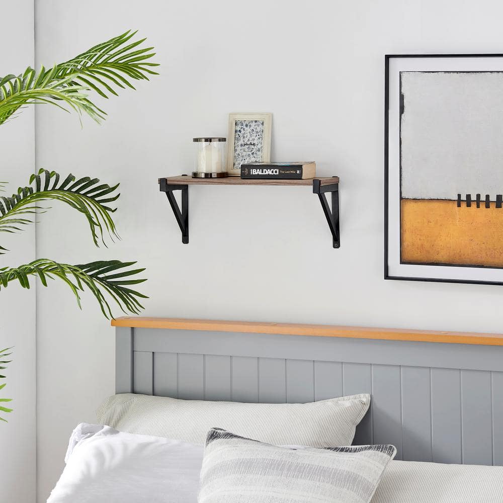 Elegantly Industrial Black Iron & Distressed Wood Floating Shelf