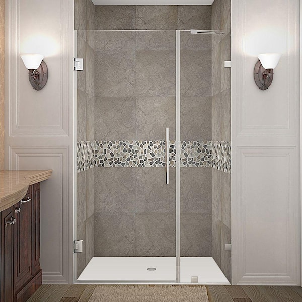 Aston Nautis 43 in. x 72 in. Frameless Hinged Shower Door in Chrome with Clear Glass