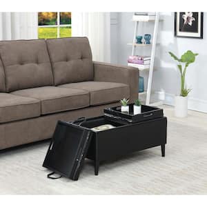 Designs4Comfort Magnolia Black Faux Leather Storage Ottoman with Reversible Trays