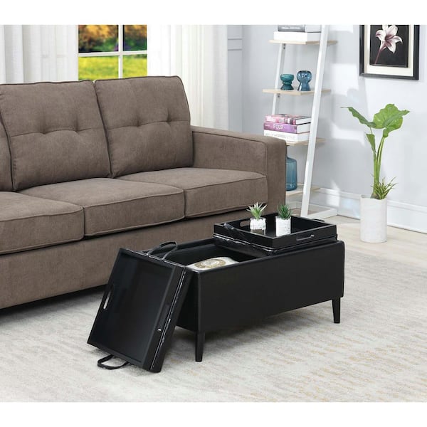 Convenience Concepts Designs4Comfort Magnolia Black Faux Leather Storage Ottoman with Reversible Trays