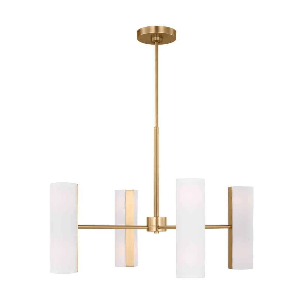 Satin Brass 8-Light Chandelier with White Linen Shades