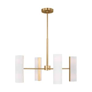 Capalino 8-Light Satin Brass Large Chandelier with White Linen Fabric Shades