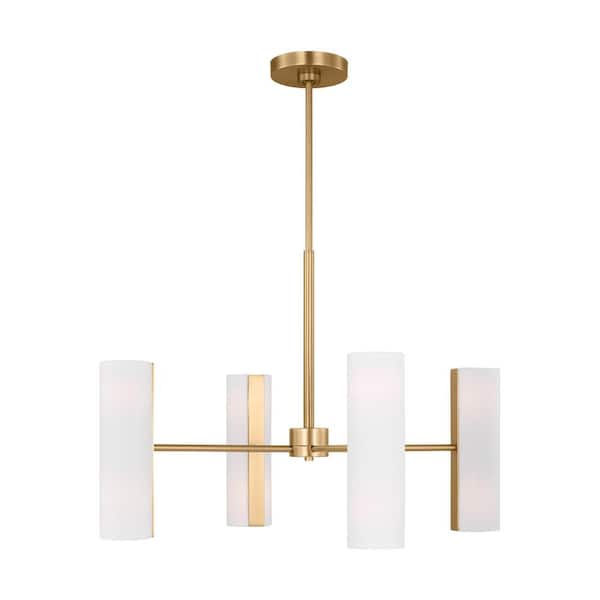 SCOTT LIVING Capalino 8-Light Satin Brass Large Chandelier with White Linen Fabric Shades
