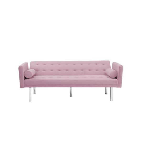 wetiny 59 in Wide Square Arm Velvet Mid-Century Modern Straight Sofa in Pink
