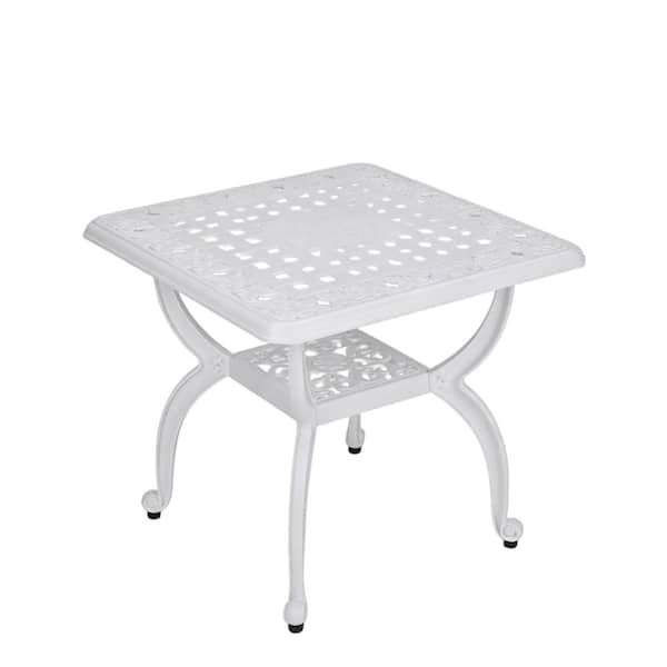 21 in. Square Outdoor Side Table with Anti-Rust Cast Aluminum Frame, White, 1 Piece