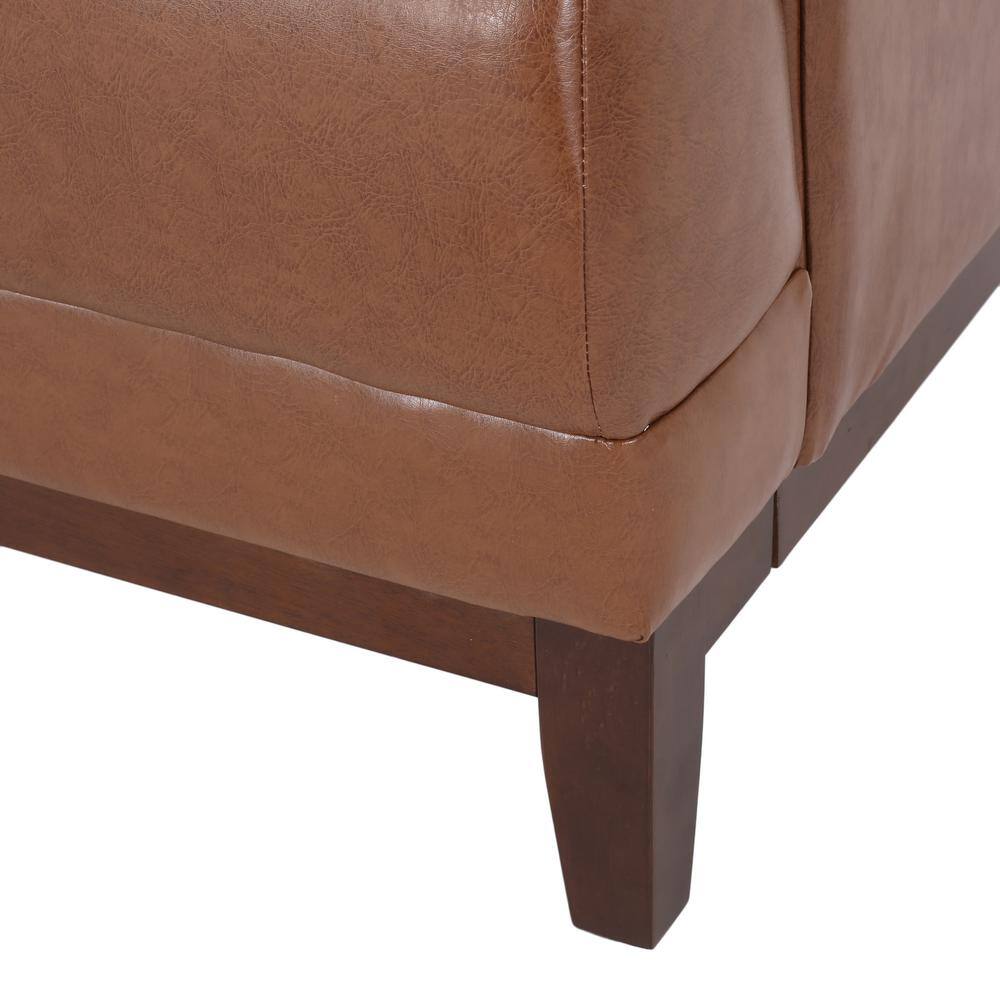 Cognac Brown Faux Leather Tufted Lawson Sofa with Wood Frame