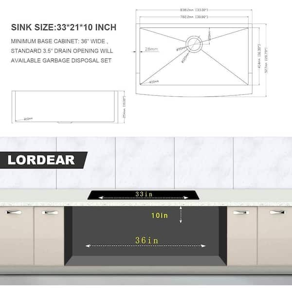 33 in. Stainless Steel Single Bowl Farmhouse Kitchen Sink