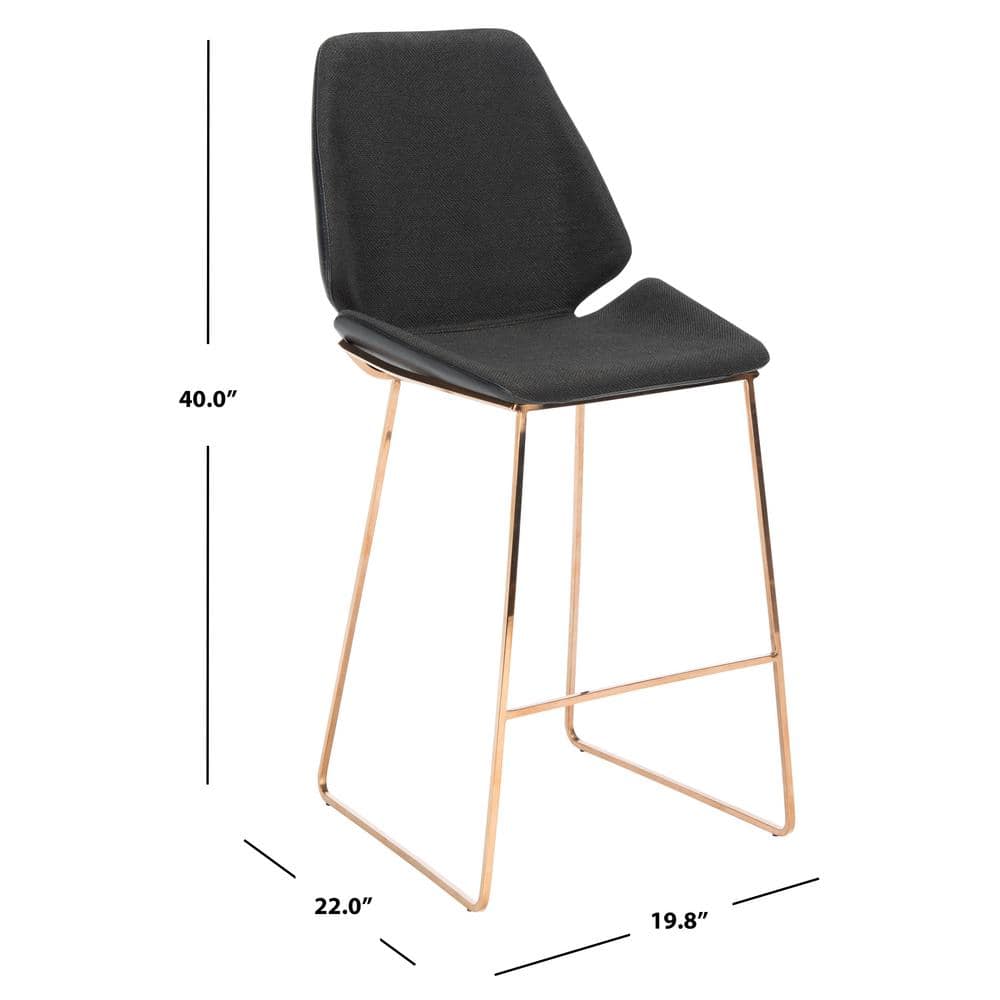 Saddle Style Black Leather Counter Stool with Gold Metal Frame