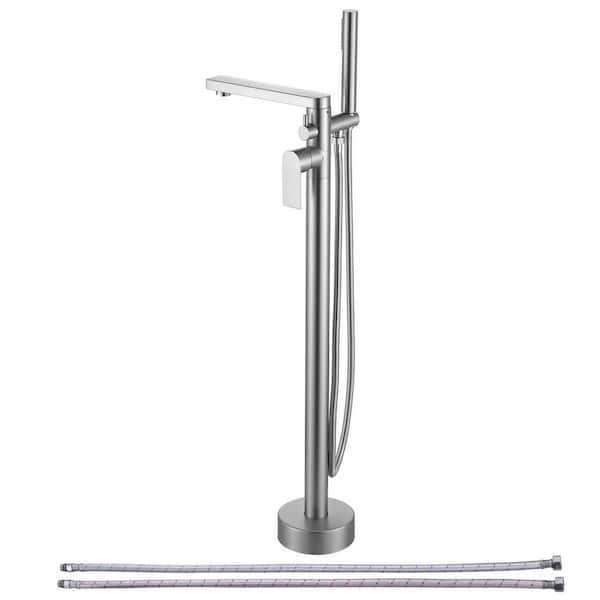 ALEASHA Single-Handle Freestanding Tub Faucet with Handheld Shower in Brushed Nickel