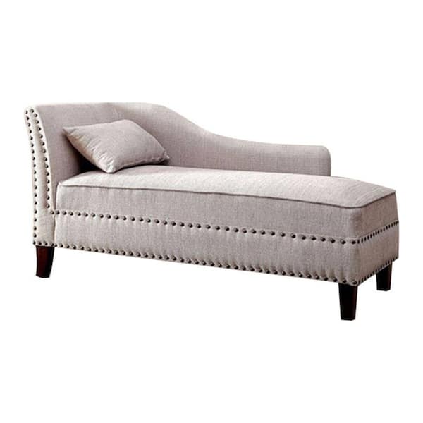 Benjara 61 in. W Light Gray Fabric Upholstered Chaise with Pillow and Nailhead Trim