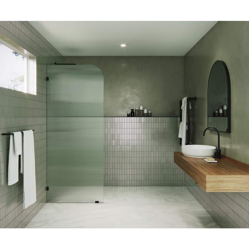 Aurora 78" Matte Black Fluted Glass Frameless Shower Door
