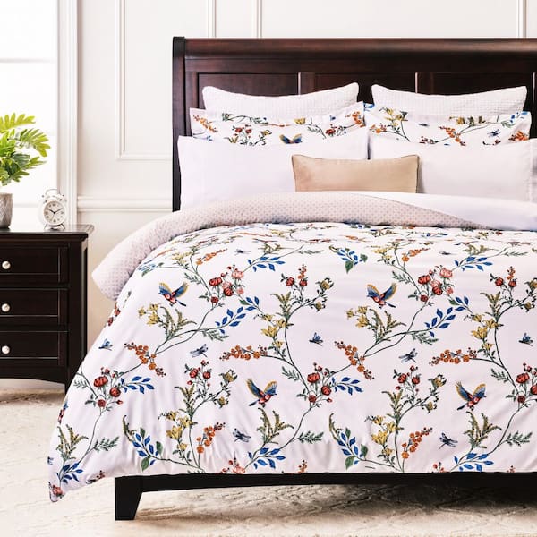 Chanasya 3-Piece Dragon Fly Floral Print Microfiber Duvet Cover Set, Queen