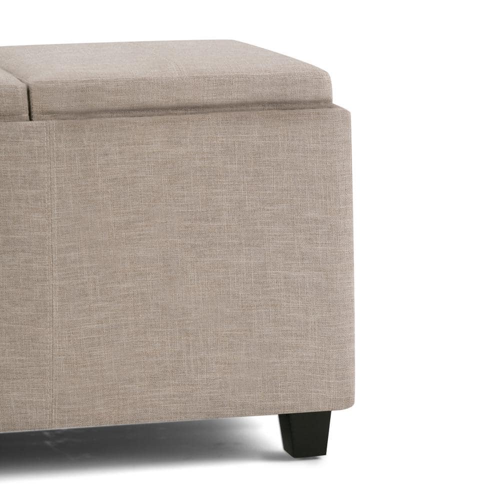 Avalon Natural Linen Look Large Storage Ottoman with Serving Trays