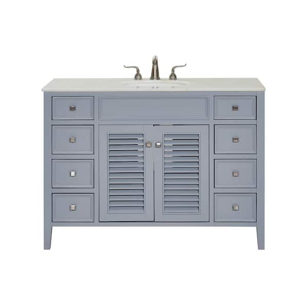 Unbranded Simply Living 48 in. W x 21 in. D x 35 in. H Bath Vanity in Grey with White And Brown Vein Marble Top