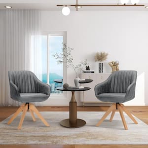 Grey Swivel Accent Chair Modern Leathaire Armchairs w/Beech Wood Legs Set of 2