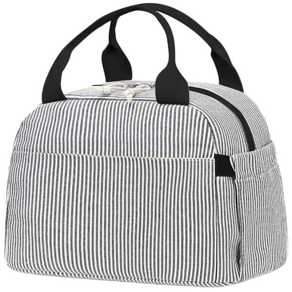10 x 7.5 x 7.5 Insulated Lunch Bag with Large Capacity, Black White Vertical Stripes, 1 Piece
