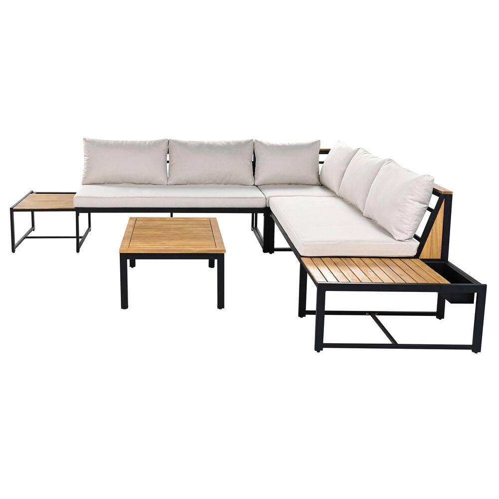 4-Piece Metal Outdoor Sectional Set with Beige Cushions, Patio ...