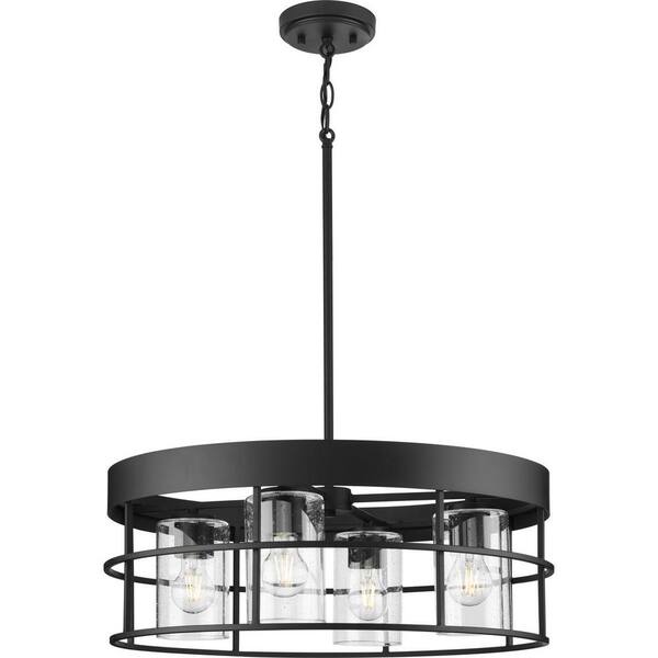 Progress Lighting Burgess 4-Light Matte Black Craftsman Chandelier