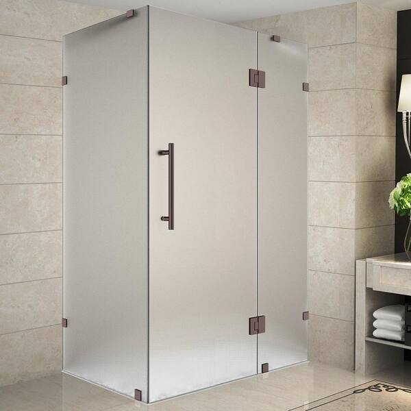 Aston Avalux 44 in. x 32 in. x 72 in. Rectangular Pivot Frameless Corner Shower Enclosure in Bronze with Frosted Glass