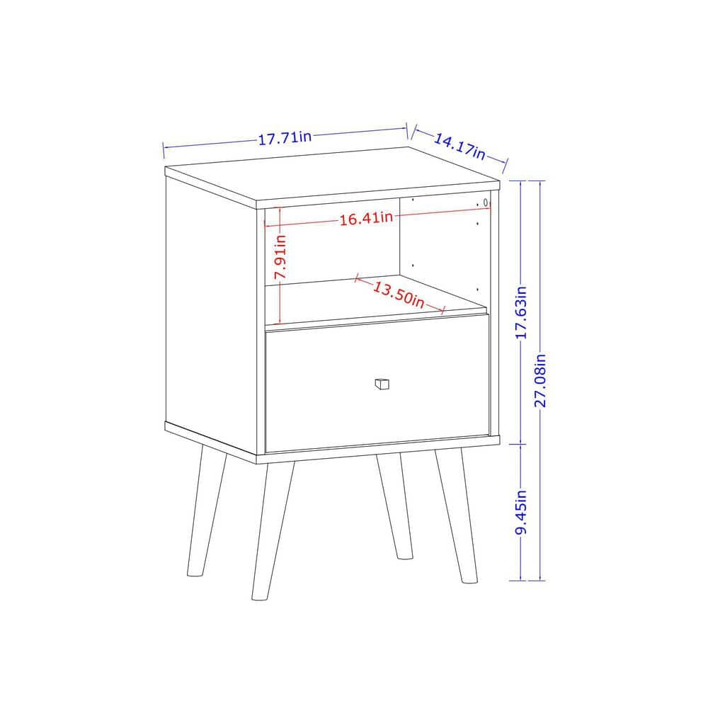 Liberty Mid-Century Modern White & Aqua Blue Nightstand with Drawer