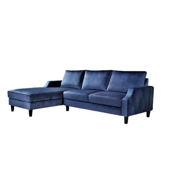 US Pride Furniture Sophia 2 Piece Dark Blue Velvet 3 Seats Left Facing Sectional Sofa with Removable Cushions