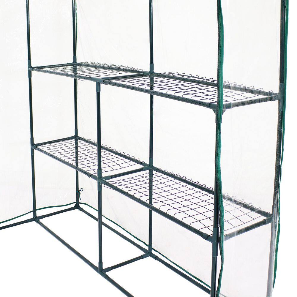 Clear PVC Walk-In Greenhouse with 4 Steel Shelves