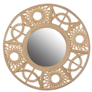 21.75 in. x 21.75 in. Classic Round Framed Hanging Wall Decorative Mirror Shape Natural for Living Room, Dining Room