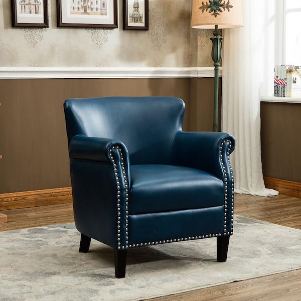 Holly Navy Blue Faux Leather Club Chair, Blue Leather Wingback Chair