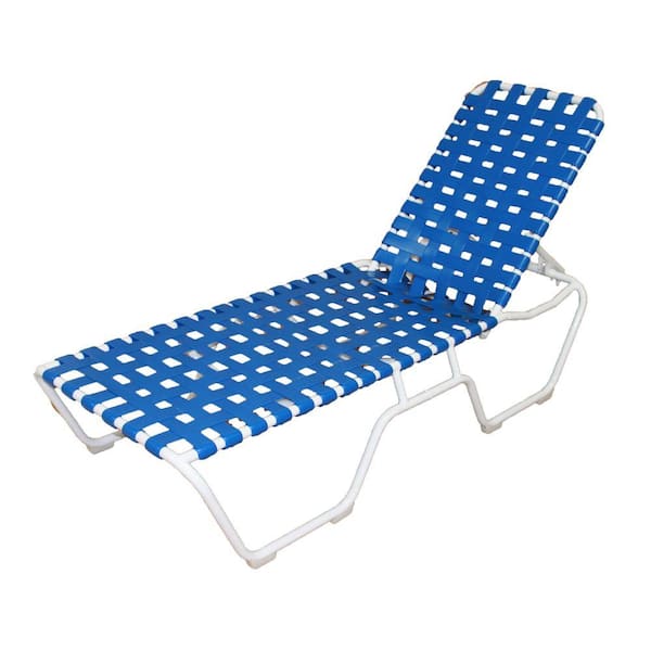 Unbranded Marco Island White Commercial Grade Aluminum Patio Chaise Lounge with Blue Vinyl Cross Straps (2-Pack)