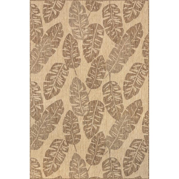 nuLOOM Renae Casual Leaves Beige 5 ft. x 8 ft. Indoor/Outdoor Area Rug