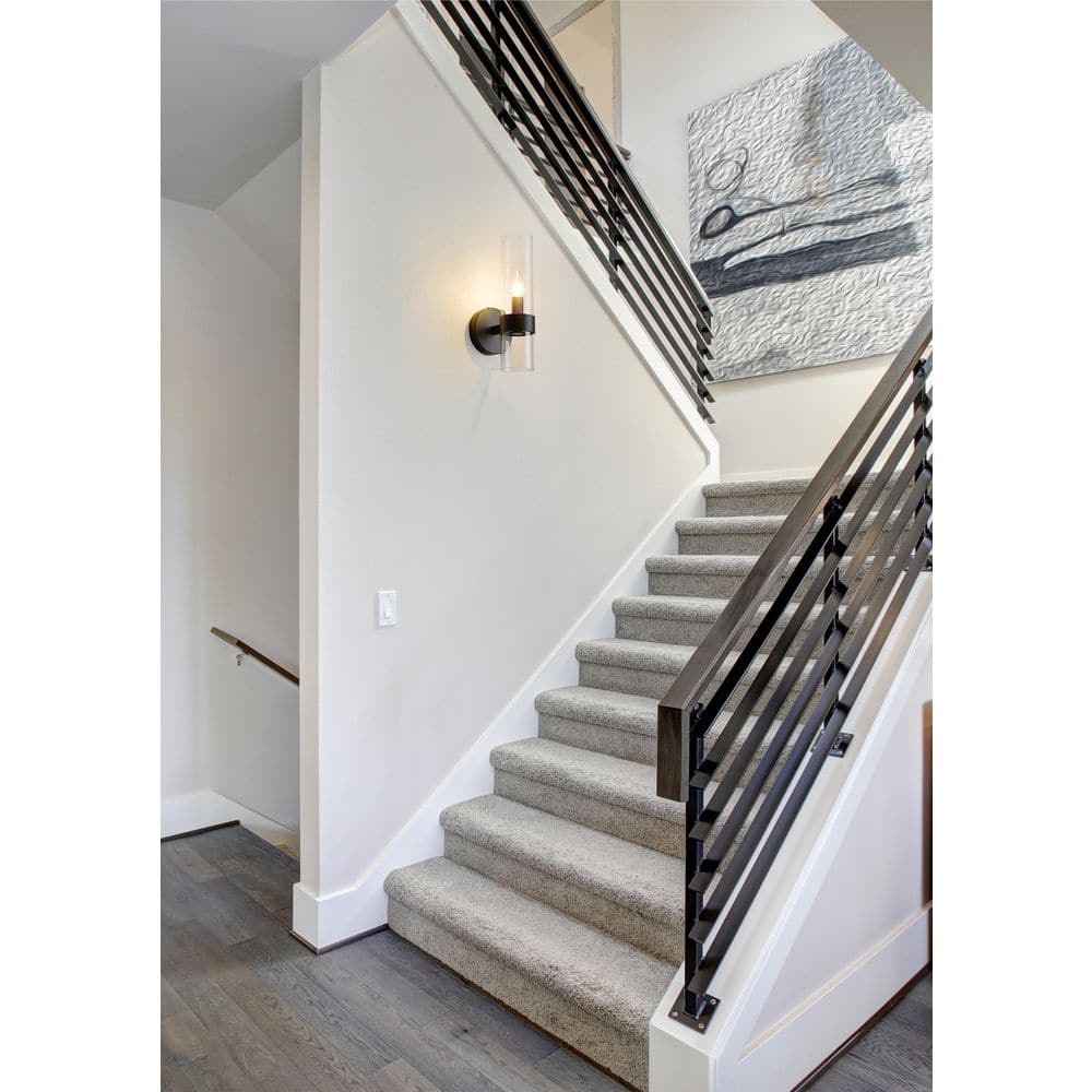 Matte Black Dimmable Steel Wall Sconce with Glass Shade