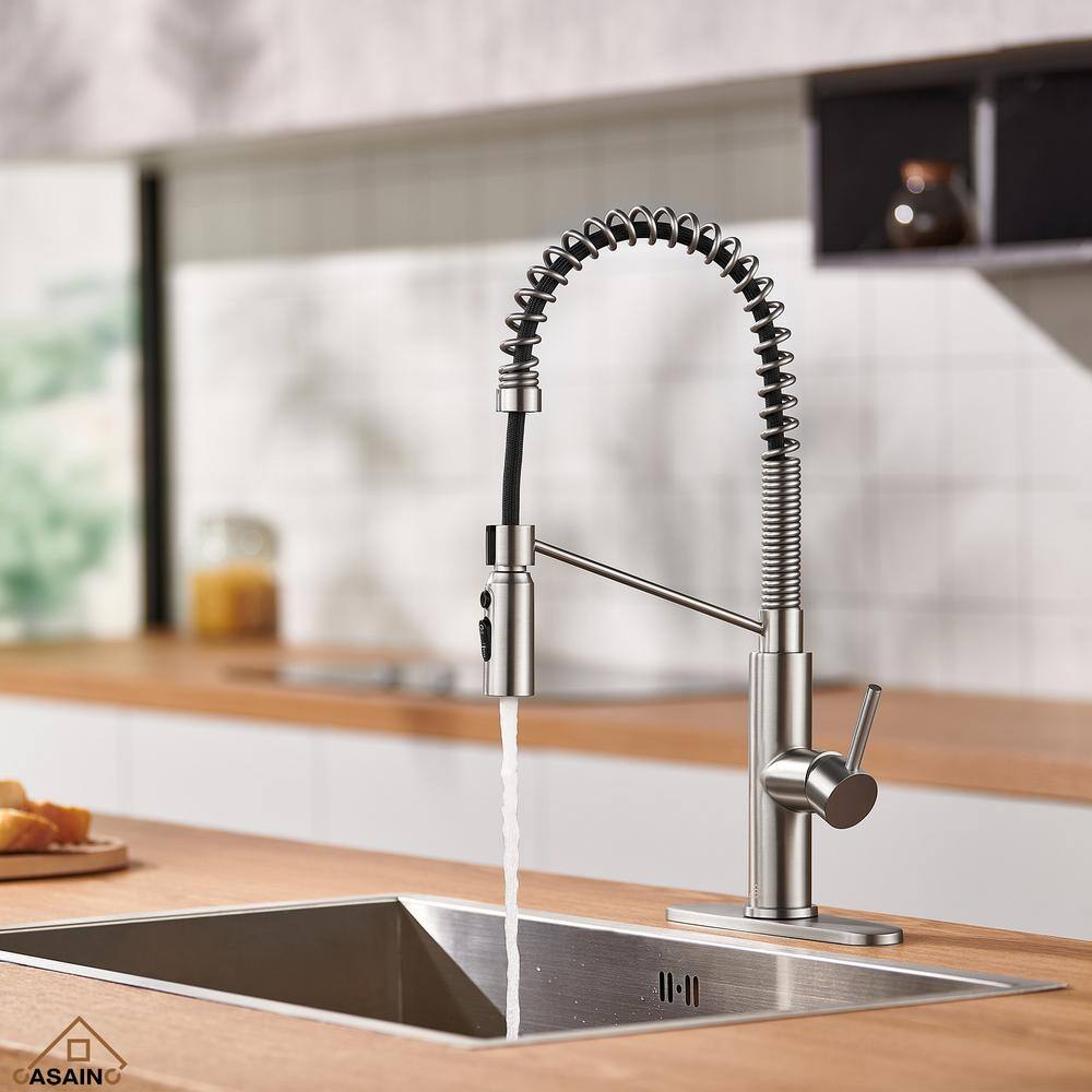 Brushed Nickel Pull Down Kitchen Faucet with Deck Plate