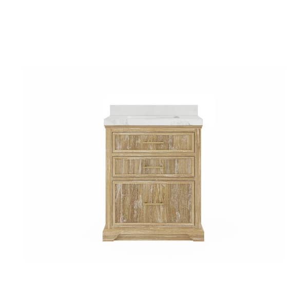 Willow Collections Alys Teak 30 in. W x 22 in. D x 36 in. H Bath Vanity in Whitewashed with 2 in. Calacatta Nuvo Top