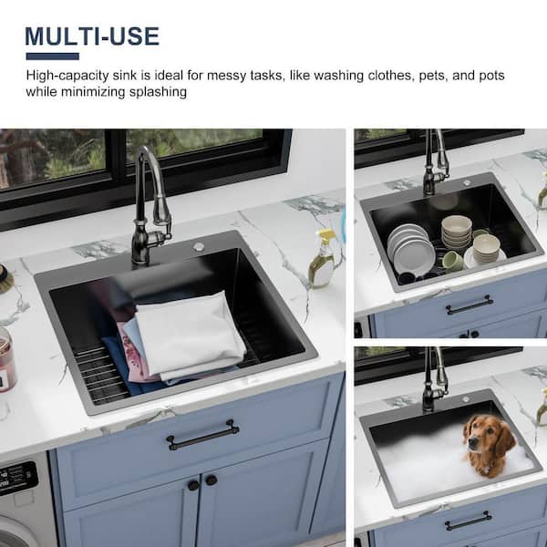 Sarlai 25 in. W x 22 in. D Drop-In Laundry/Utility Sink Gunmetal