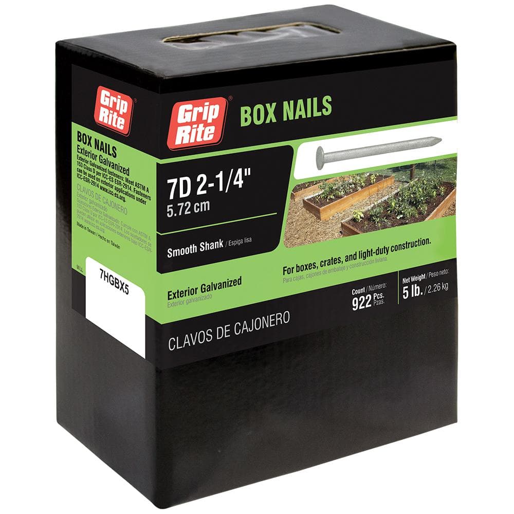Grip-Rite #12-1/2 x 2-1/4 in. 7-Penny Hot-Galvanized Steel Box Nails(5 lb.-Pack) -  7HGBX5