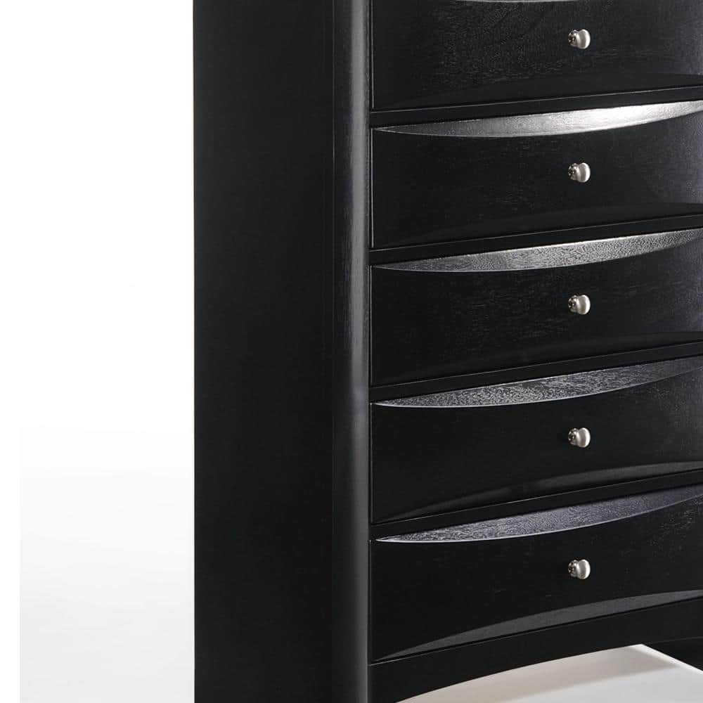 Black Hardwood 5-Drawer Chest with Dovetail and Felt Lined Drawers