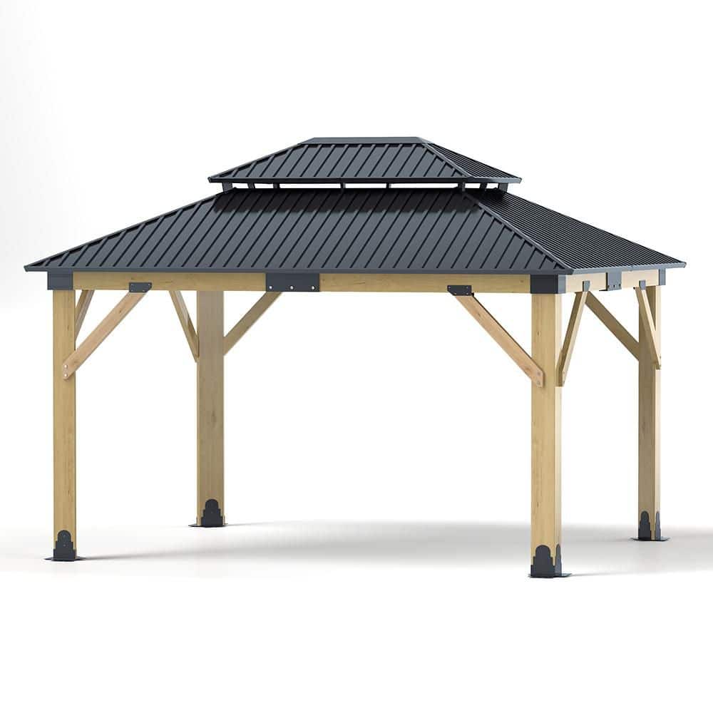 GRINDLODGE ×BOAB COVERONICS 11 ft. x 13 ft. Outdoor Wooden Gazebo-Patio Galvanized