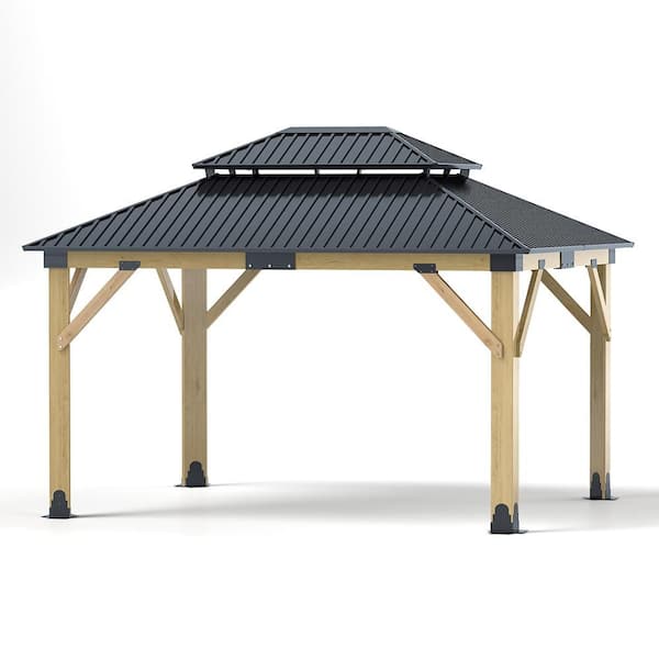 11 ft. x 13 ft. Outdoor Wooden Gazebo-Patio Galvanized Steel Gazebo with Double Vented Roof