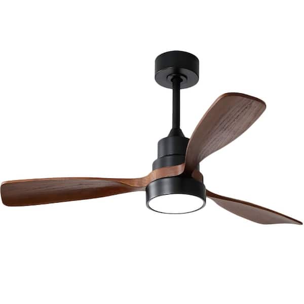 PUDO 52 in. Integrated LED Indoor Black Brown Ceiling Fan Lighting with 3-Colors Dimmable and Timer