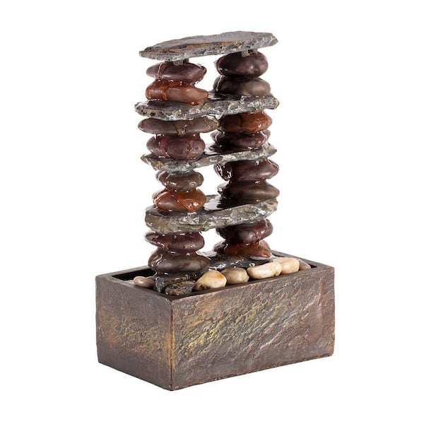 Alpine Corporation 12 in. Tall Indoor/Outdoor Eternity Tabletop Stacked Stone Water Fountain