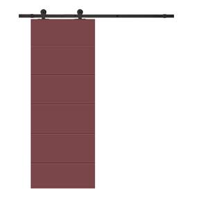 Modern Classic 24 in. x 80 in. Maroon Stained Composite MDF Paneled Sliding Barn Door with Hardware Kit