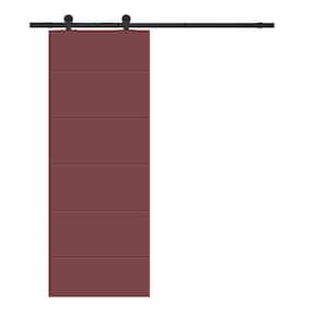 Modern Classic 30 in. x 84 in. Maroon Stained Composite MDF Paneled Sliding Barn Door with Hardware Kit