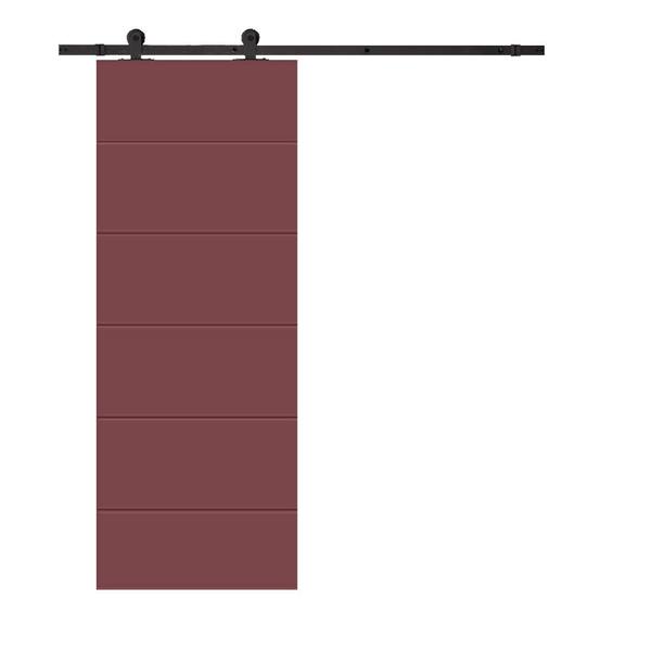 CALHOME Modern Classic 30 in. x 96 in. Maroon Stained Composite MDF Paneled Sliding Barn Door with Hardware Kit