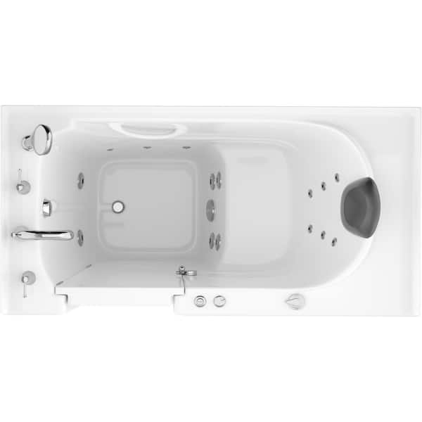 Safe Premier Series 30 in. L x 59 in. W Whirlpool Jetted Bathtub with Left Drain in White with Fast Filling Faucet Set