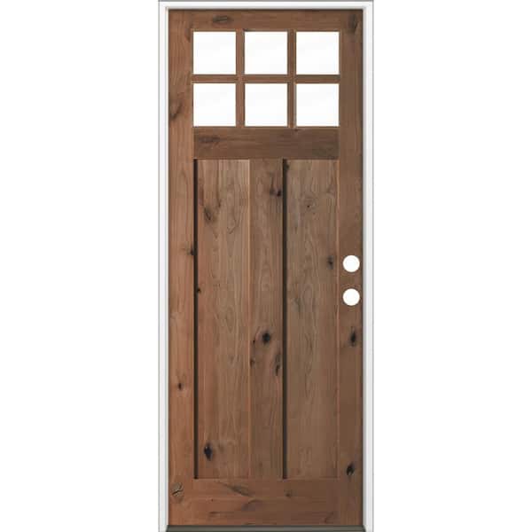 42 in. x 96 in. Craftsman Knotty Alder Left-Hand/Inswing 6-Lite Beveled Clear Glass True Black Wood Prehung Front Door
