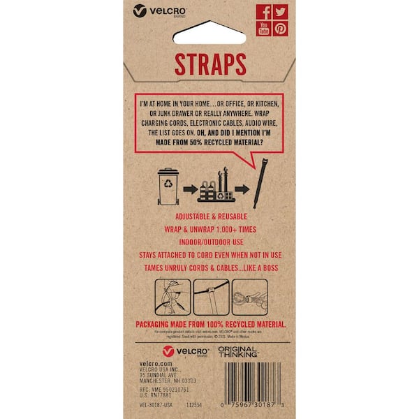 Velcro Brand Eco Collection Straps 5in x 3/8in. BLACK. 50ct